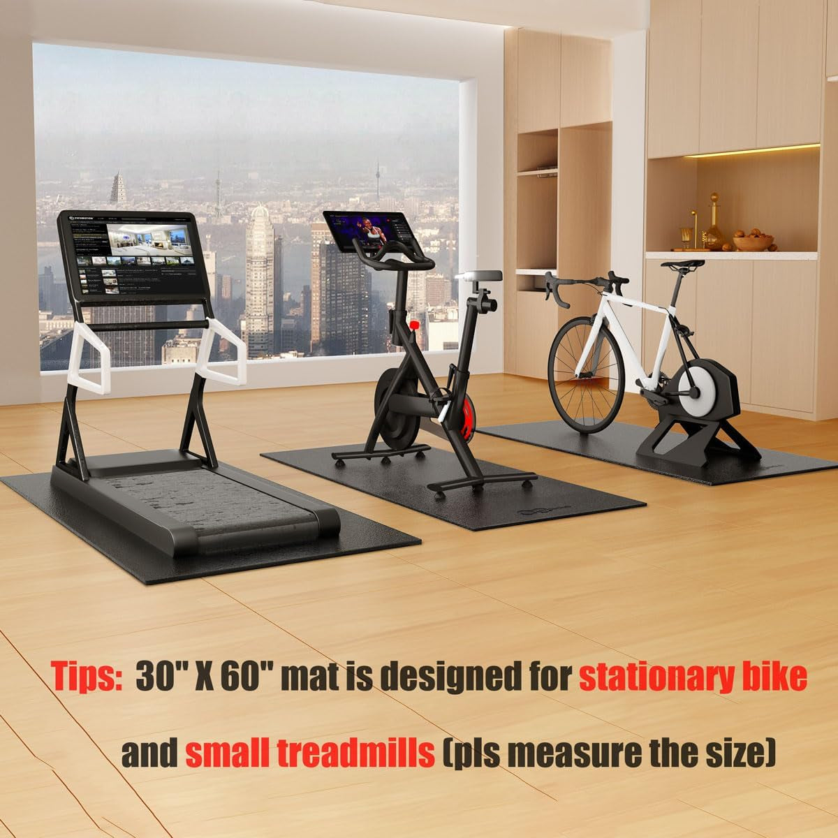 Bike Mat Compatible with Peloton Bike Elliptical Treadmill Mat, 6Mm Thick, under Exercise Bike Trainer Mat Pad for Stationary Indoor Spin Bike,Hardwood Floor Carpet Black Gym Equipment Mat