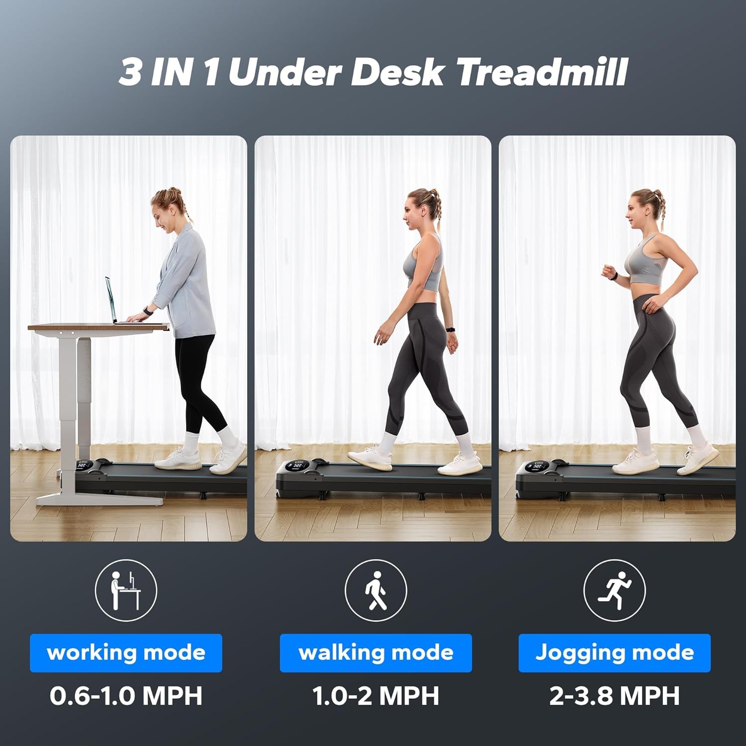 Walking Pad, Quiet under Desk Treadmills for Home, Portable Walking Treadmill with Magnetic Remote Control, LED Display, APP