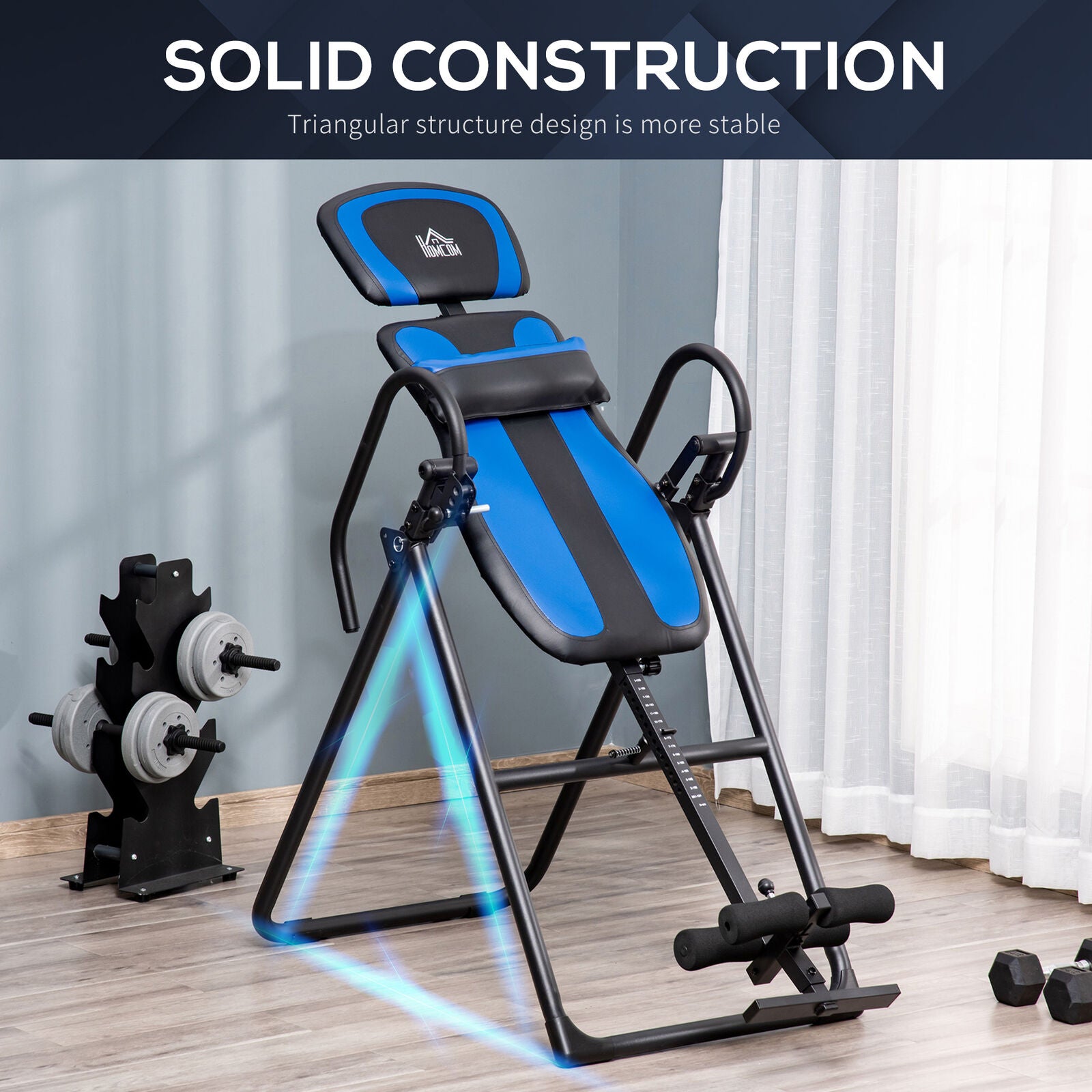 Foldable Gravity Inversion Table, Fitness Bench W/ Soft Ankle Cushions for Home