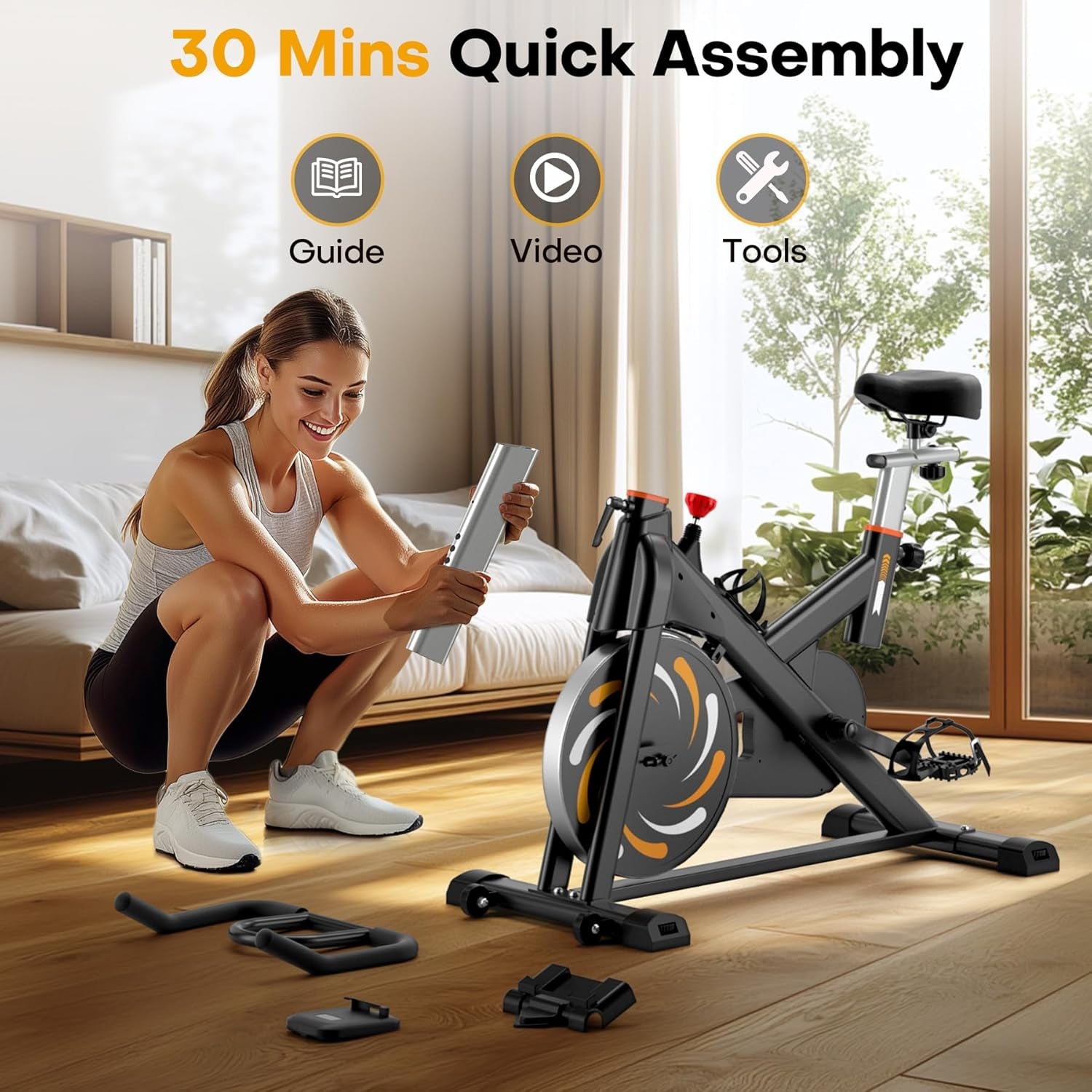 Exercise Bike,  Indoor Cycling Bike/Stationary Bike for Home, Indoor Bike with Silent Belt Drive, Heavy Flywheel and Fully Adjustments for Home Gym Cardio Workout Training