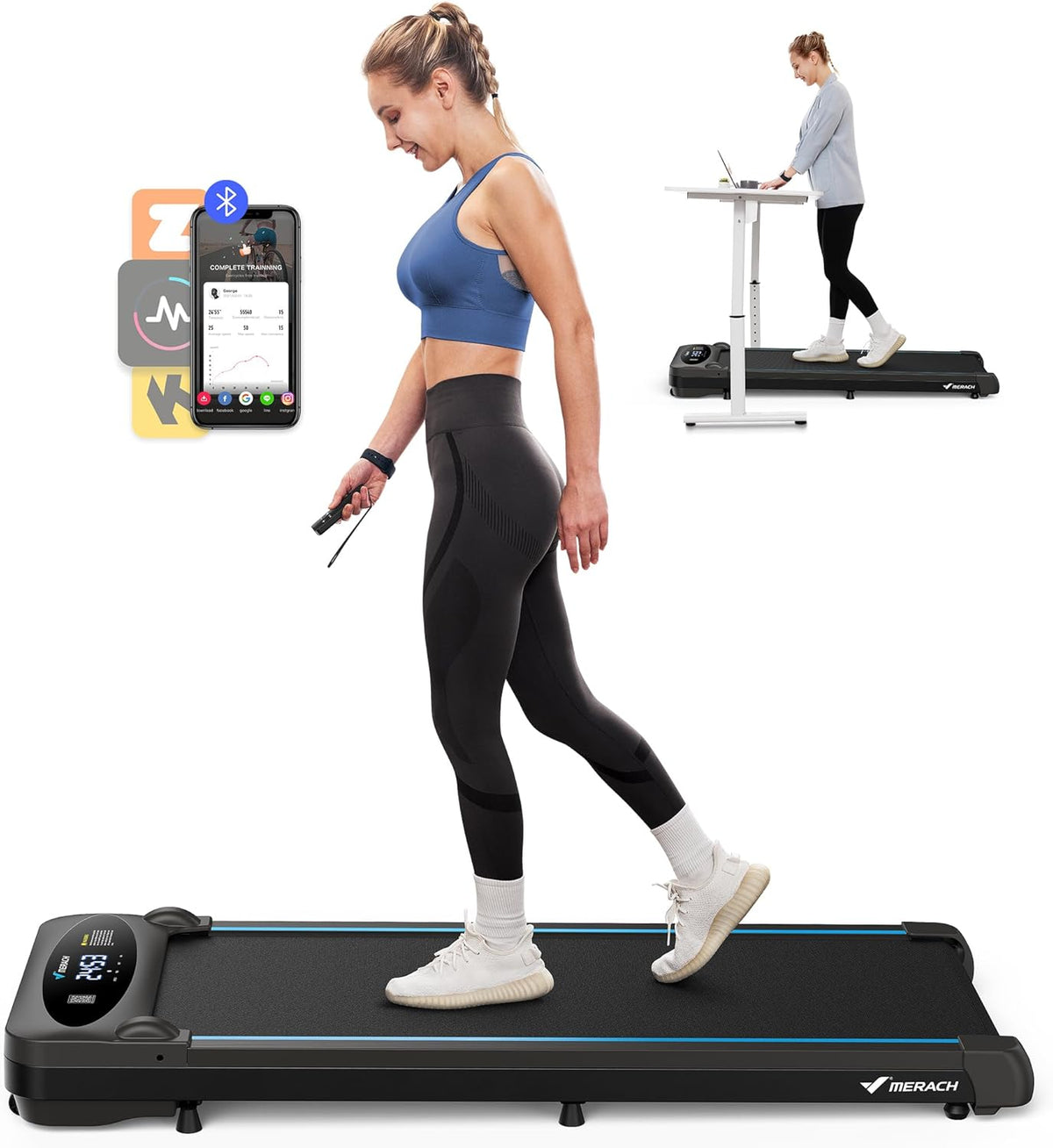 Walking Pad, Quiet under Desk Treadmills for Home, Portable Walking Treadmill with Magnetic Remote Control, LED Display, APP