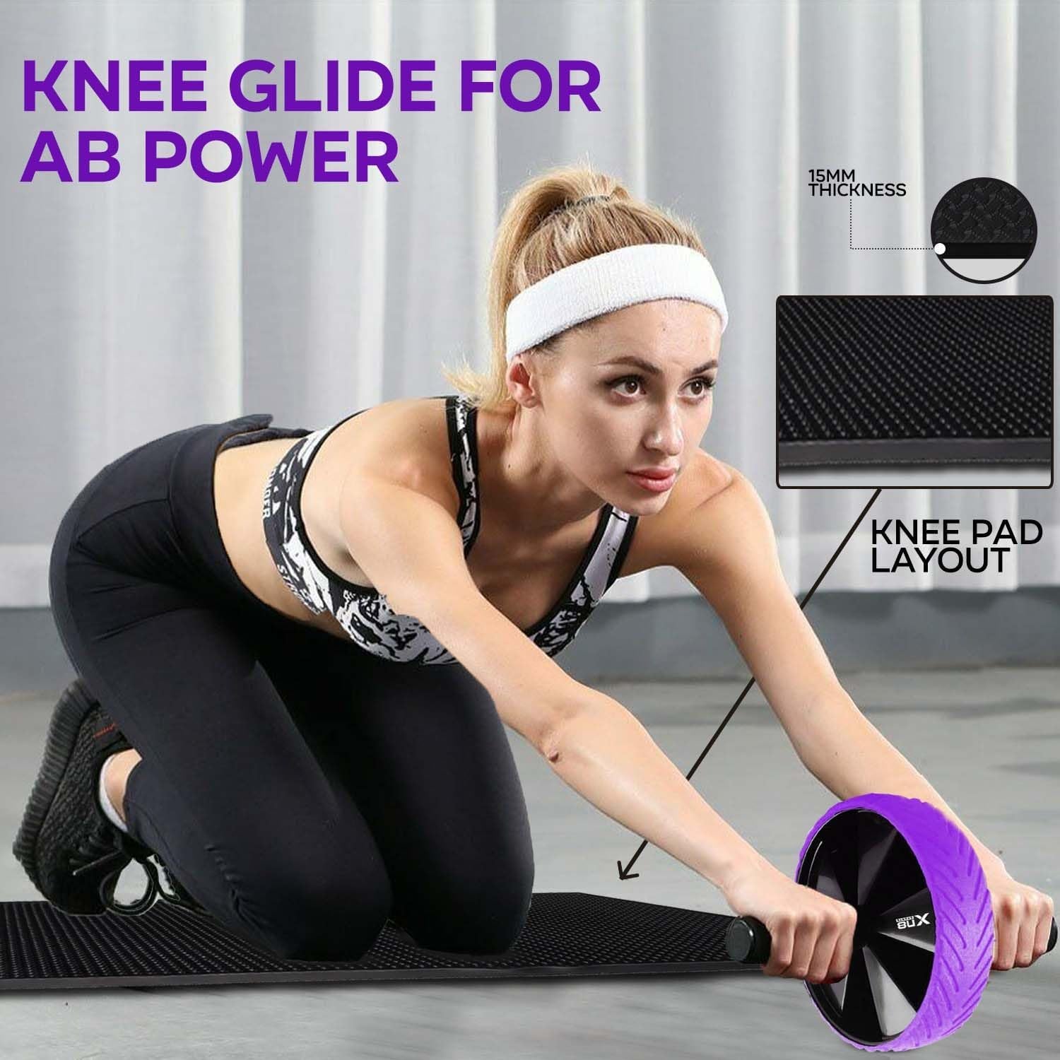 Ab Wheel Roller Abdominal Exercise -With Knee Mat Foam Handles-Core Abs Trainer Cruncher for Strength-Training-Fitness-Workout-Home-Gym