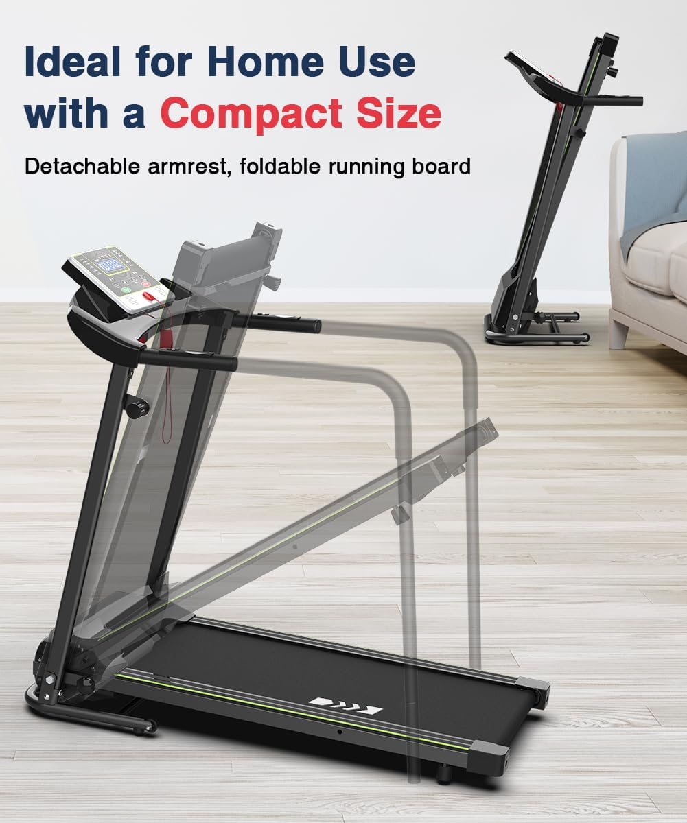 Walking Treadmill with Long Handrail for Balance, Recovery Fitness Exercise Machine Foldable for Home Use with Holder for Phone & Cup,Lcd Display, 300 Lbs Capacity