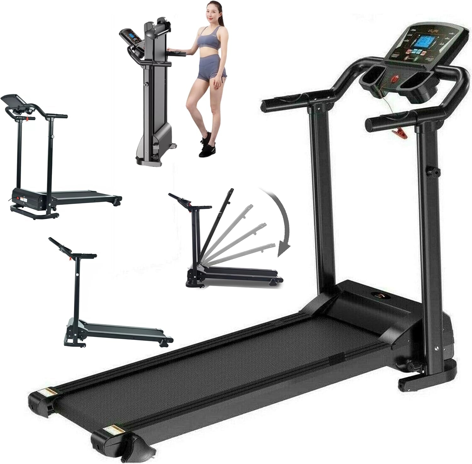 Treadmill Folding Treadmills for Home Gym Office Foldable Indoor Space Saving FIXED INCLINE Workout LCD Pad Mobile & Water Bottle Holder Best Running Walking & Jogging Electric Machines