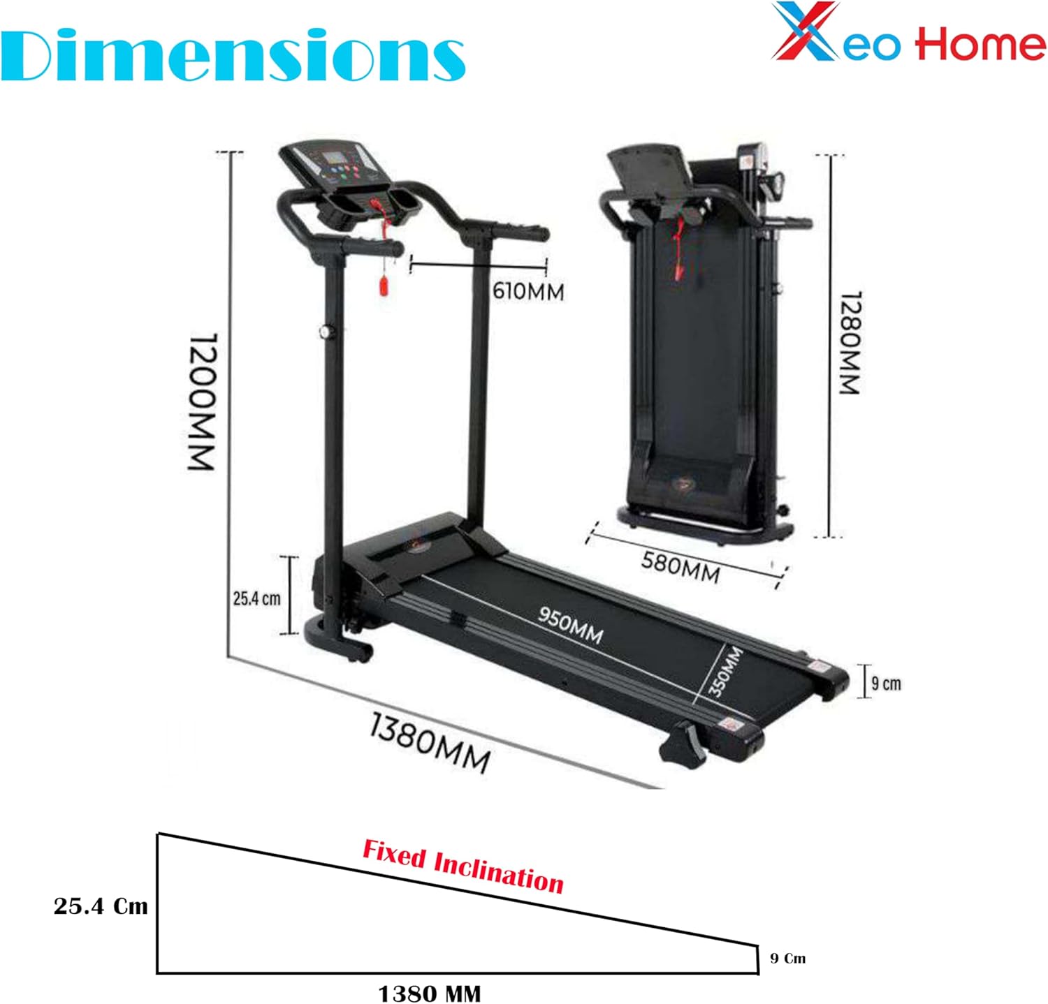 Treadmill Folding Treadmills for Home Gym Office Foldable Indoor Space Saving FIXED INCLINE Workout LCD Pad Mobile & Water Bottle Holder Best Running Walking & Jogging Electric Machines