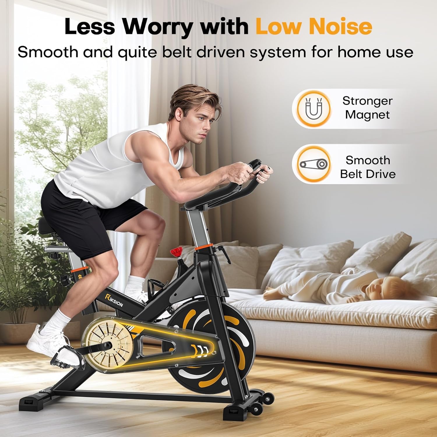 Exercise Bike,  Indoor Cycling Bike/Stationary Bike for Home, Indoor Bike with Silent Belt Drive, Heavy Flywheel and Fully Adjustments for Home Gym Cardio Workout Training