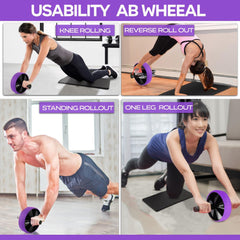 Ab Wheel Roller Abdominal Exercise -With Knee Mat Foam Handles-Core Abs Trainer Cruncher for Strength-Training-Fitness-Workout-Home-Gym