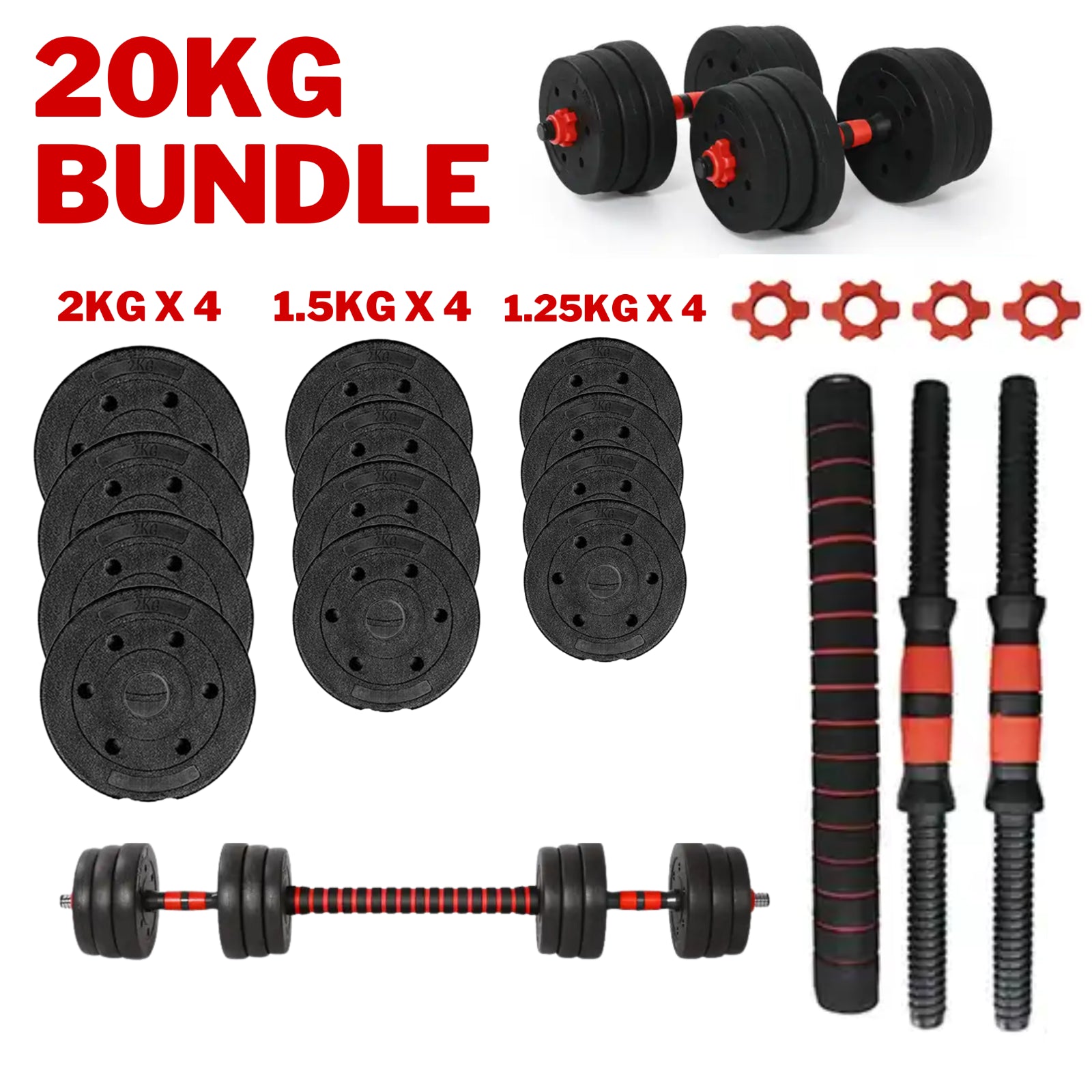 Exersci 20Kg/30Kg/40Kg Adjustable Dumbbell & Barbell Set