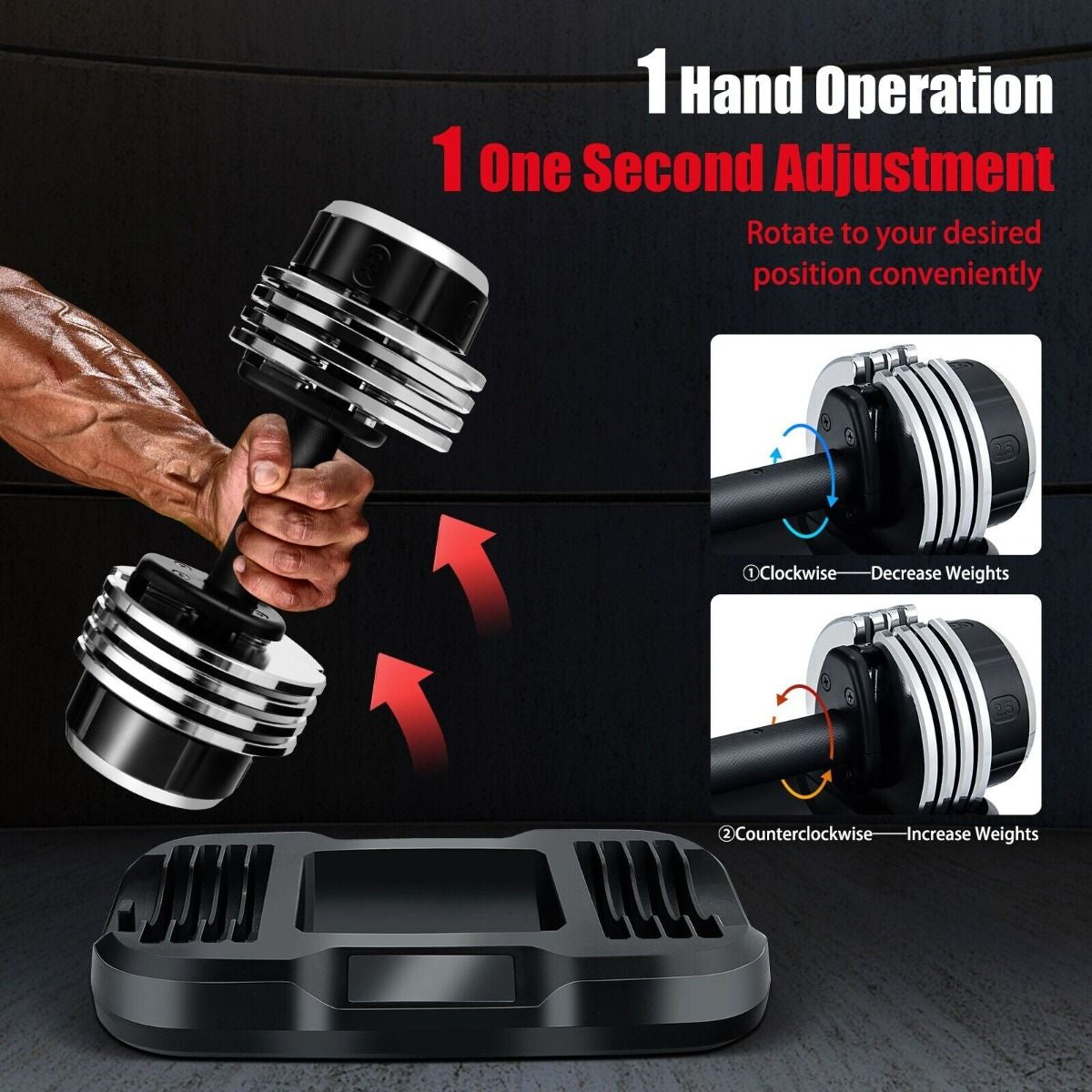 Weight Adjustable Dumbbells with Tray Anti-Slip Handle for Home Gym