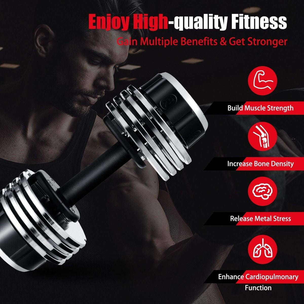 Weight Adjustable Dumbbells with Tray Anti-Slip Handle for Home Gym