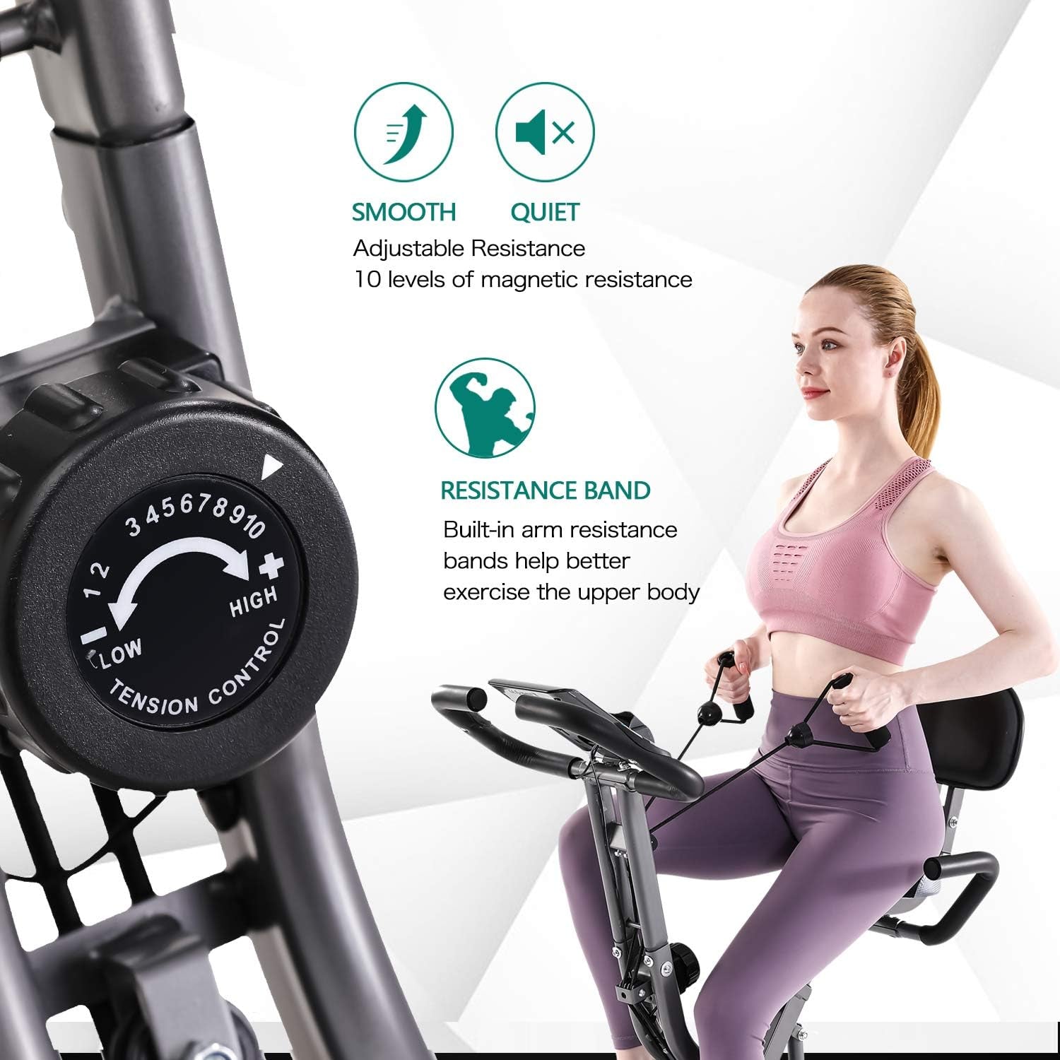 Folding Exercise Bike with 10-Level Adjustable Magnetic Resistance | Upright and Recumbent Foldable Exercise Bike for Home Use, Home Workout Exercise Equipment, Exercise Bikes Stationary