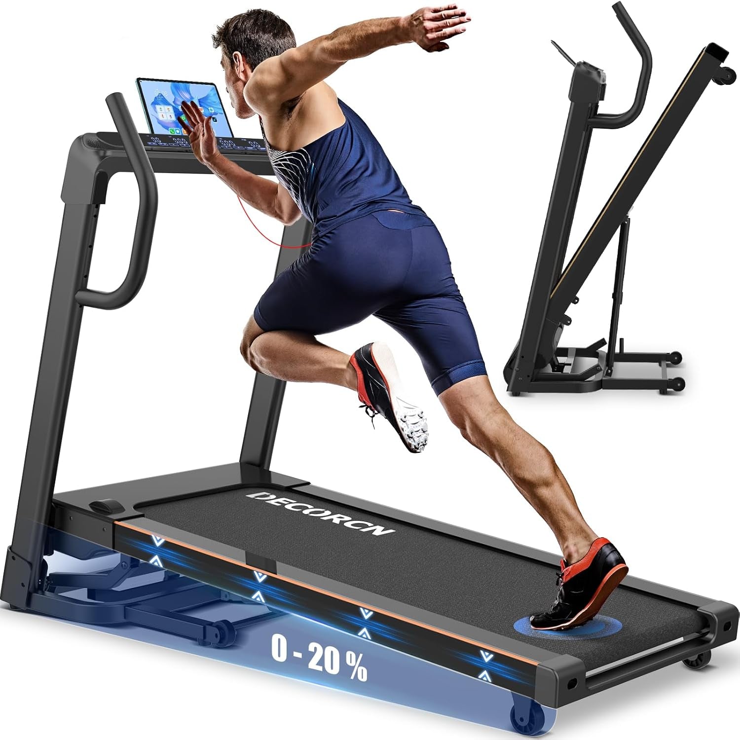 Folding Treadmill for Home, 4.5HP, 20 Incline Levels, 1Km/H-16Km/H, 150KG Limited, Runnig Machine for Heavy People with LED, Bluetooth Speakers, Silent Walking Pad for Home Office Gym