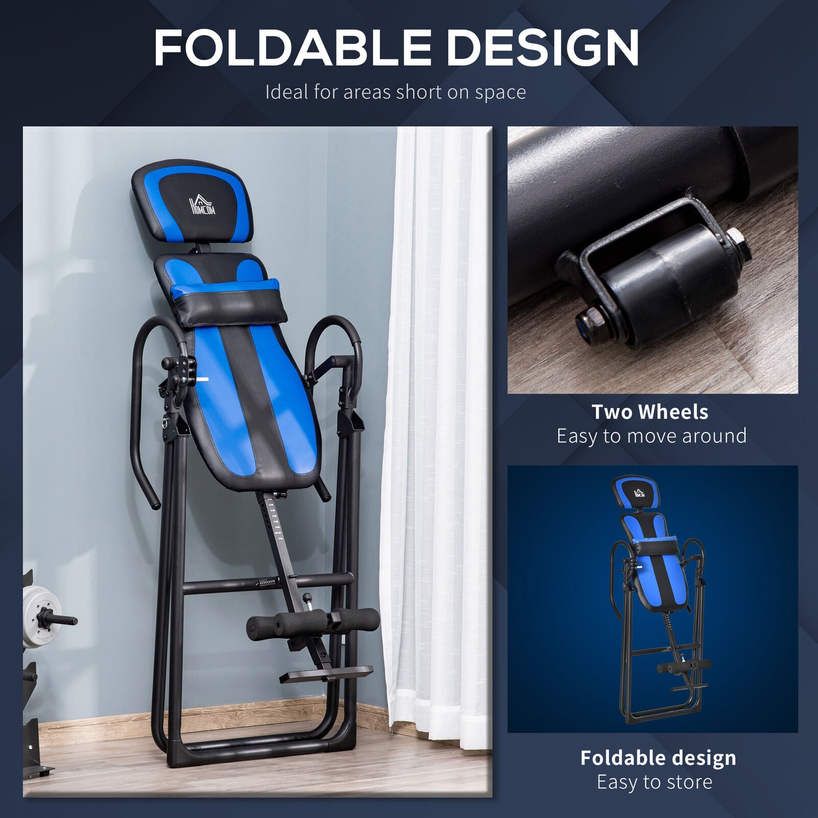 Foldable Gravity Inversion Table, Fitness Bench W/ Soft Ankle Cushions for Home