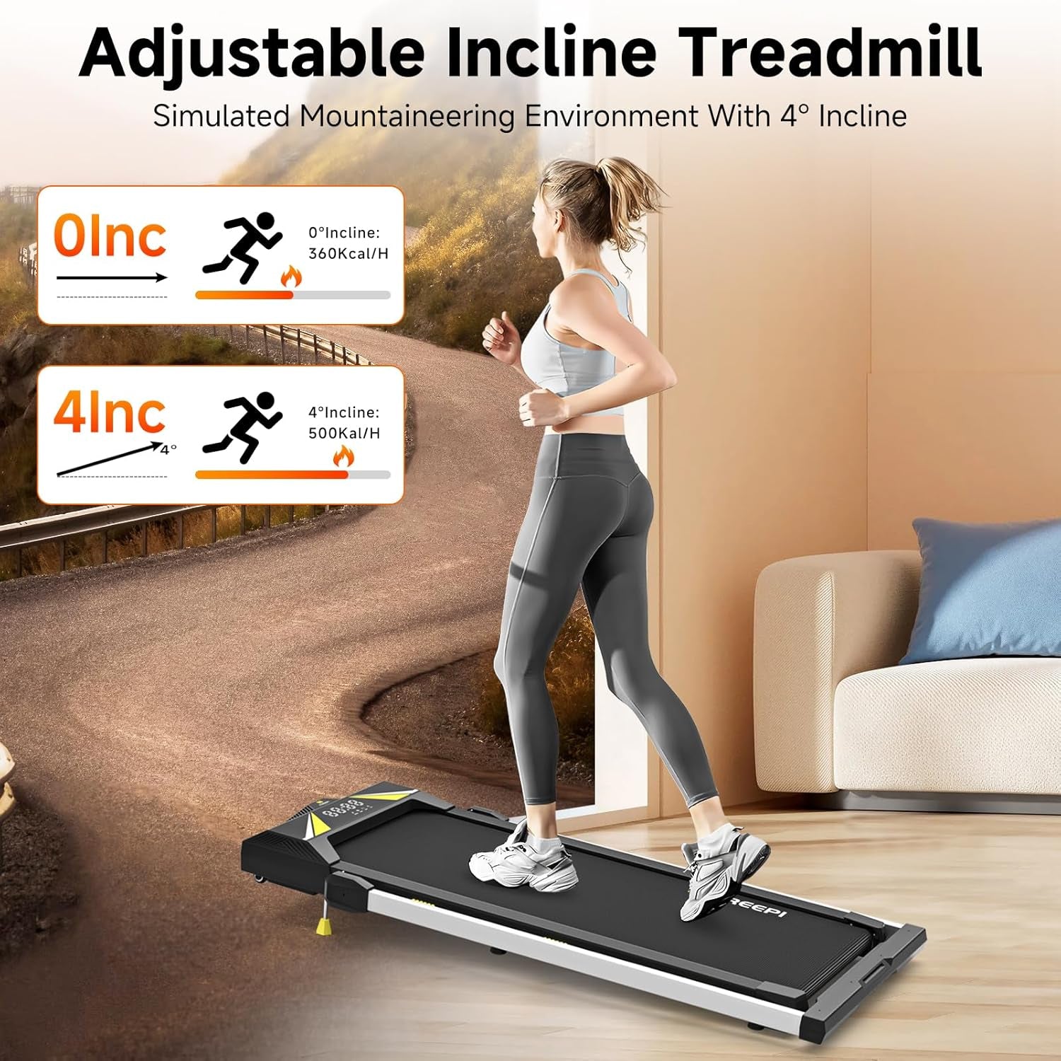 Walking Pad with Incline, 4 in 1 under Desk Treadmill, 2.5HP Walking Treadmills for Home & Office, Walking Pad with Remote Control, LED Display