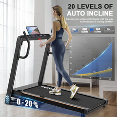 Folding Treadmill for Home, 4.5HP, 20 Incline Levels, 1Km/H-16Km/H, 150KG Limited, Runnig Machine for Heavy People with LED, Bluetooth Speakers, Silent Walking Pad for Home Office Gym