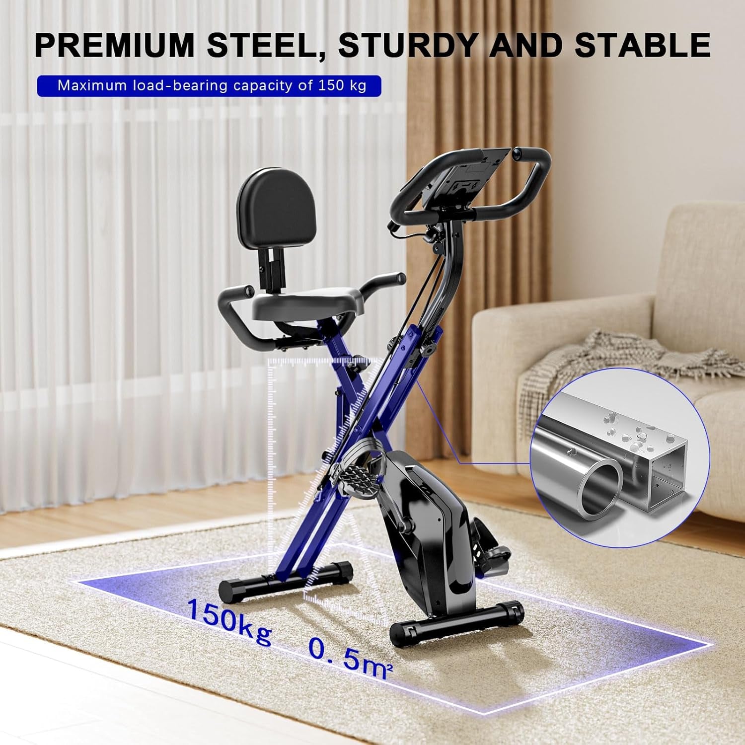 Exercise Bike Foldable, 4 in 1 Magnetic Foldable Indoor Cycling Bike with LCD Display and Heart Rate Sensor Workout Bike with Resistance Bands Home Workout Exercise Equipment