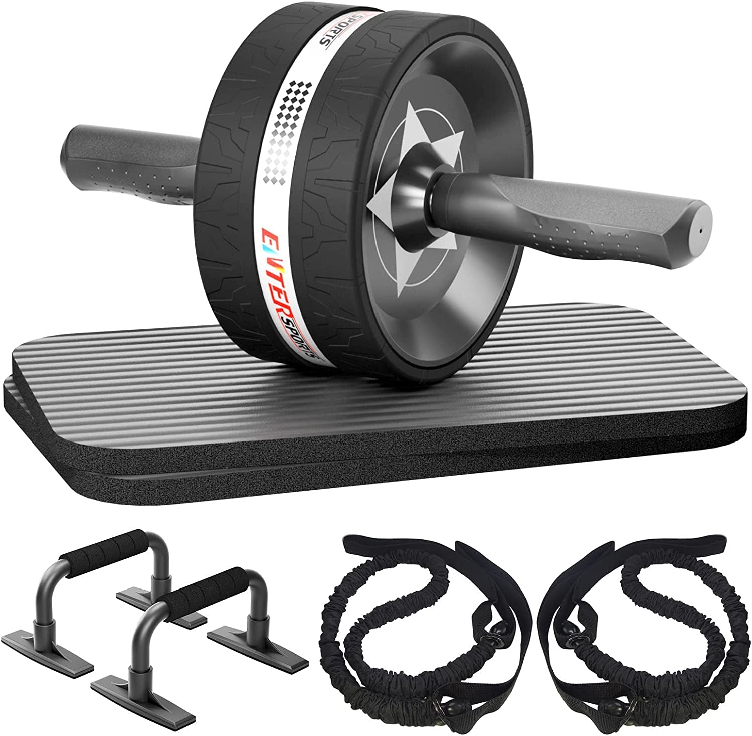 Ab Rollers Wheel Kit, Exercise Wheel Core Strength Training Abdominal Roller Set with Push up Bars, Resistance Bands, Knee Mat Home Gym Fitness Equipment for Abs Workout