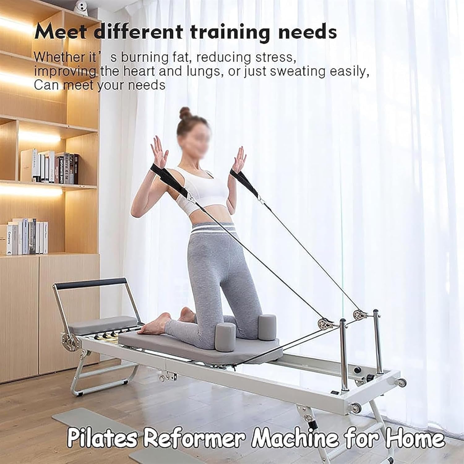 Foldable Pilates Reformer Machine - Adjustable Intensity Yoga Equipment for Home Exercise, Multifunctional Fitness Bed with Pilates Reformer, Max Weight 300Lbs,B