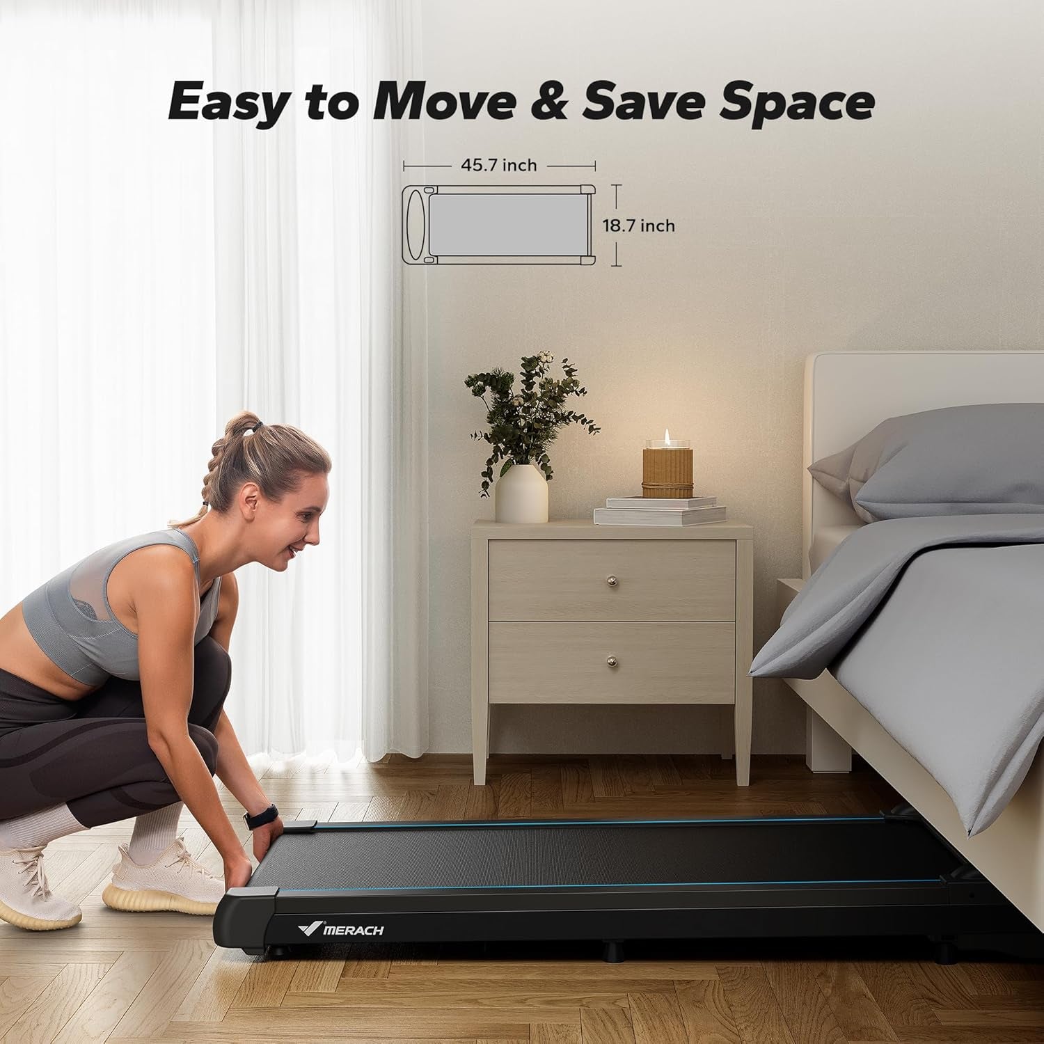 Walking Pad, Quiet under Desk Treadmills for Home, Portable Walking Treadmill with Magnetic Remote Control, LED Display, APP